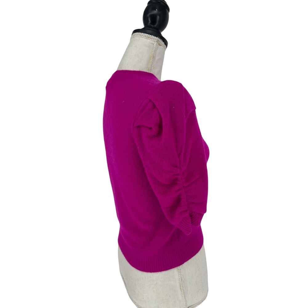 FRAME Frankie Ruched Sleeve Cashmere Sweater Magenta Puff Sleeve Knit XS - Picture 11 of 13